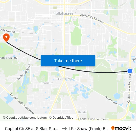 Capital Cir SE at S Blair Stone Rd Sb to I.P. - Shaw (Frank) Building map