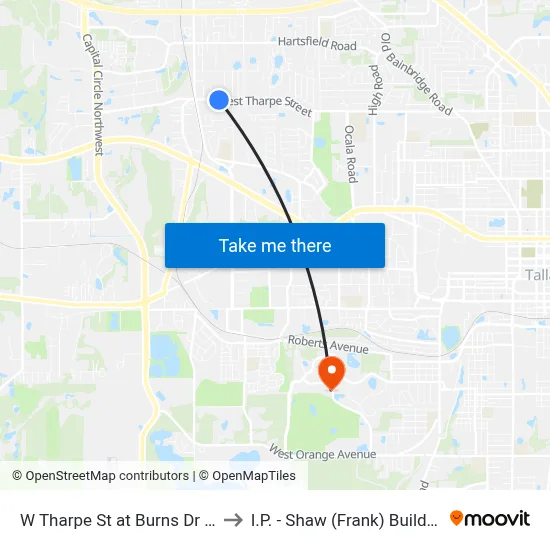 W Tharpe St at Burns Dr Eb to I.P. - Shaw (Frank) Building map