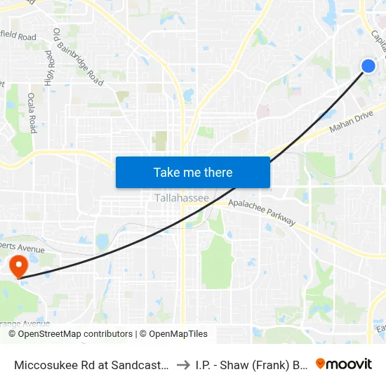 Miccosukee Rd at Sandcastle Dr Wb to I.P. - Shaw (Frank) Building map
