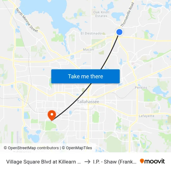 Village Square Blvd at Killearn Center Blvd Nb to I.P. - Shaw (Frank) Building map