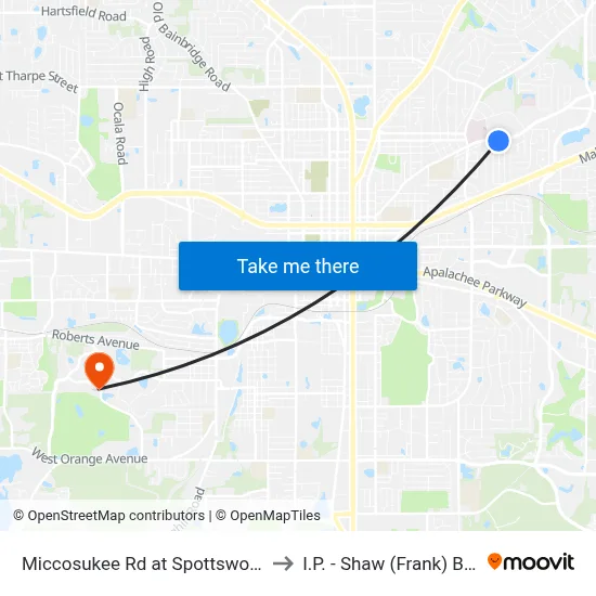 Miccosukee Rd at Spottswood Dr Eb to I.P. - Shaw (Frank) Building map