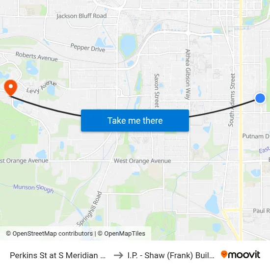 Perkins St at S Meridian St Eb to I.P. - Shaw (Frank) Building map