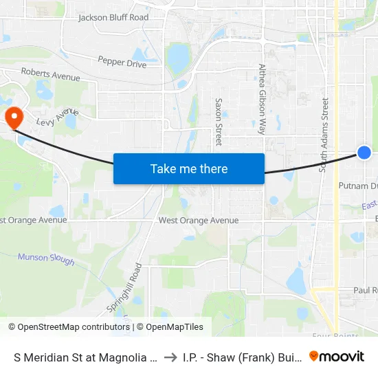S Meridian St at Magnolia Dr Sb to I.P. - Shaw (Frank) Building map