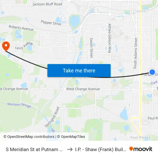 S Meridian St at Putnam Dr Sb to I.P. - Shaw (Frank) Building map
