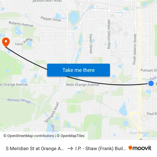 S Meridian St at Orange Ave Sb to I.P. - Shaw (Frank) Building map