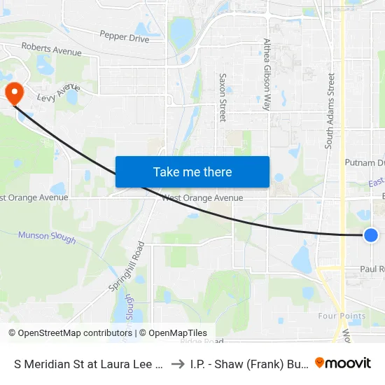 S Meridian St at Laura Lee Ave Sb to I.P. - Shaw (Frank) Building map