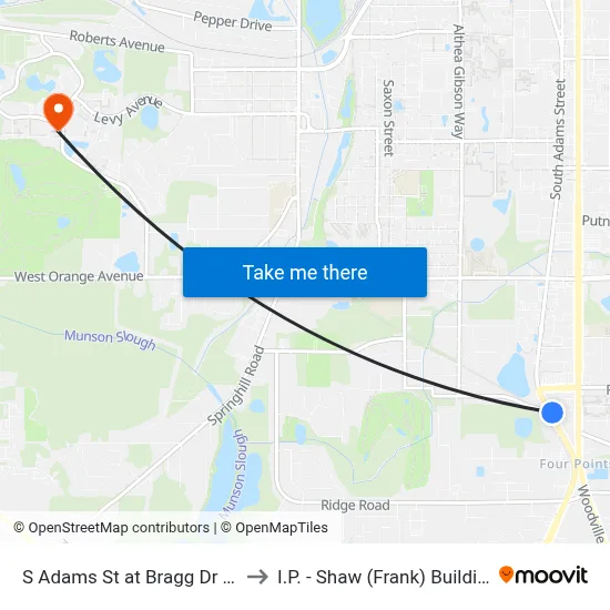 S Adams St at Bragg Dr Nb to I.P. - Shaw (Frank) Building map
