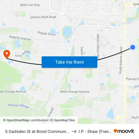 S Gadsden St at Bond Community Health Center Nb to I.P. - Shaw (Frank) Building map