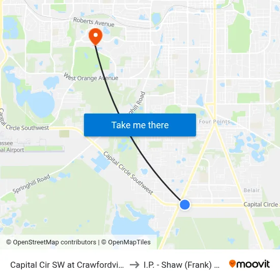 Capital Cir SW at Crawfordville Rd Wb to I.P. - Shaw (Frank) Building map