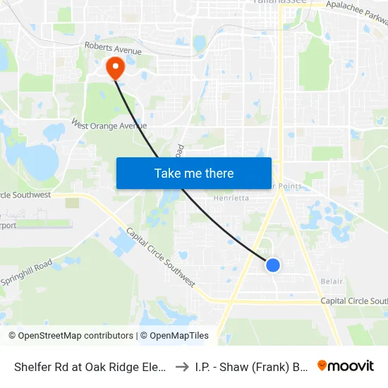 Shelfer Rd at Oak Ridge Elementary to I.P. - Shaw (Frank) Building map