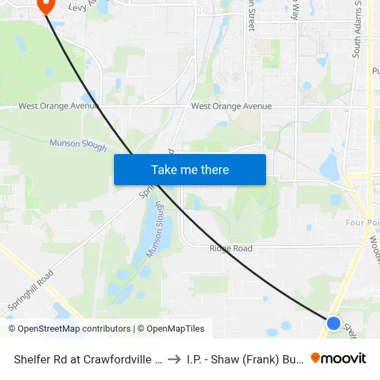 Shelfer Rd at Crawfordville Rd Nb to I.P. - Shaw (Frank) Building map