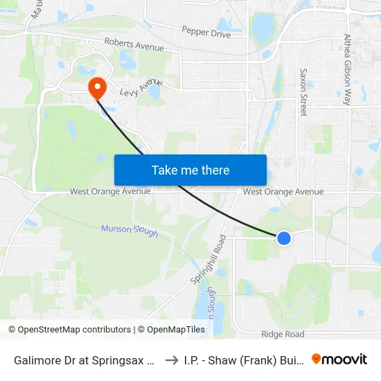 Galimore Dr at Springsax Rd Nb to I.P. - Shaw (Frank) Building map