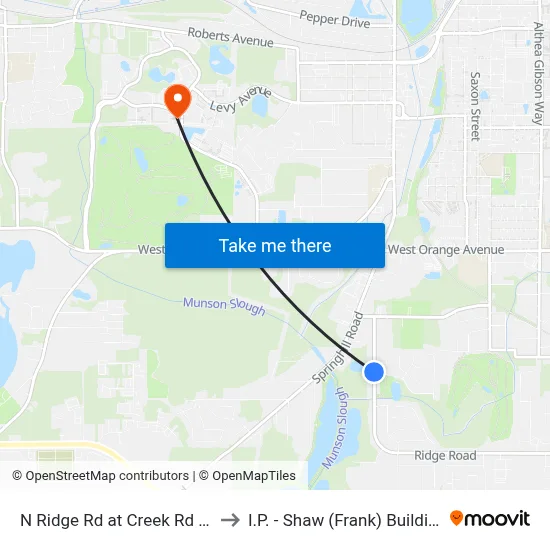 N Ridge Rd at Creek Rd Sb to I.P. - Shaw (Frank) Building map