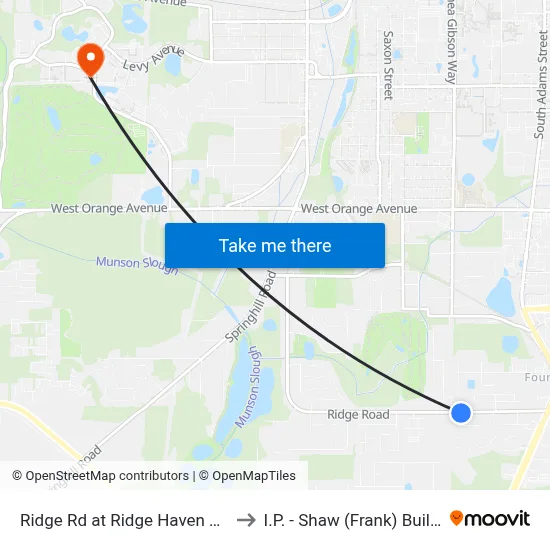 Ridge Rd at Ridge Haven Rd Eb to I.P. - Shaw (Frank) Building map