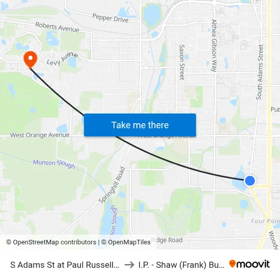 S Adams St at Paul Russell Rd Nb to I.P. - Shaw (Frank) Building map