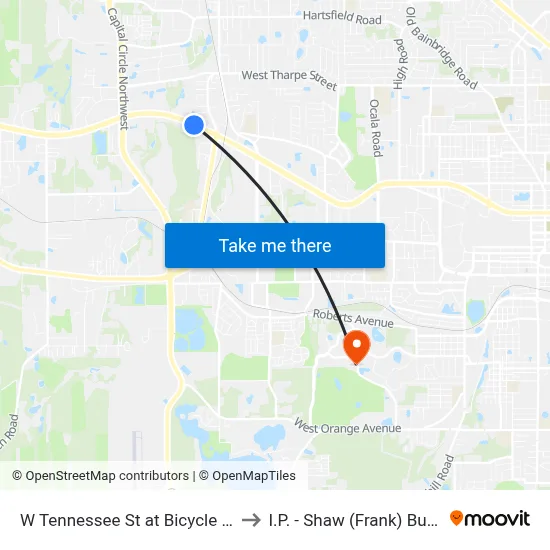 W Tennessee St at Bicycle Rd Eb to I.P. - Shaw (Frank) Building map