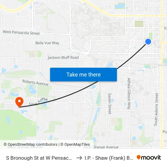 S Bronough St at W Pensacola St Sb to I.P. - Shaw (Frank) Building map