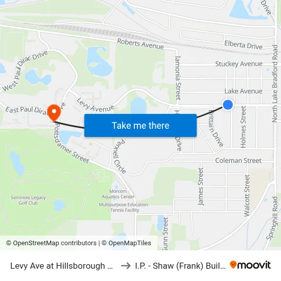 Levy Ave at Hillsborough St Wb to I.P. - Shaw (Frank) Building map