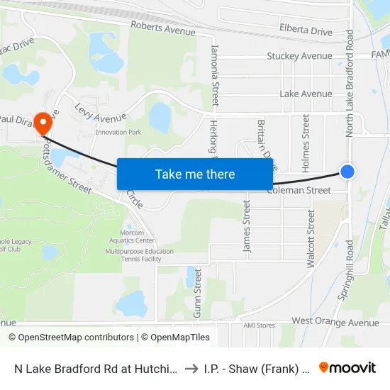 N Lake Bradford Rd at Hutchinson St Sb to I.P. - Shaw (Frank) Building map