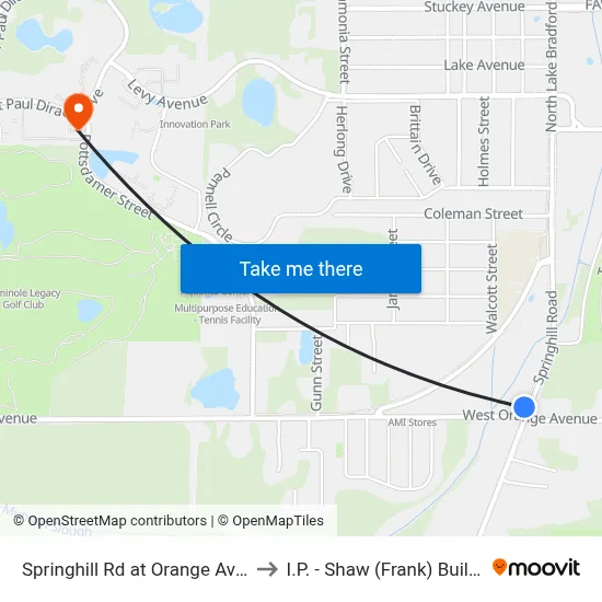 Springhill Rd at Orange Ave Sb to I.P. - Shaw (Frank) Building map