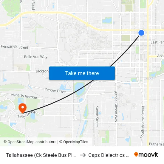 Tallahassee (Ck Steele Bus Plaza) to Caps Dielectrics Lab map
