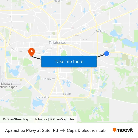 Apalachee Pkwy at Sutor Rd to Caps Dielectrics Lab map