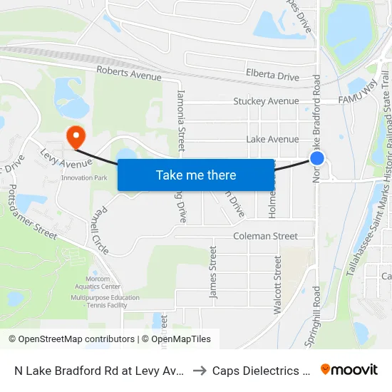 N Lake Bradford Rd at Levy Ave Sb to Caps Dielectrics Lab map