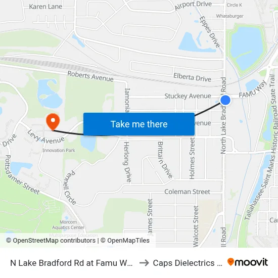 N Lake Bradford Rd at Famu Way Nb to Caps Dielectrics Lab map