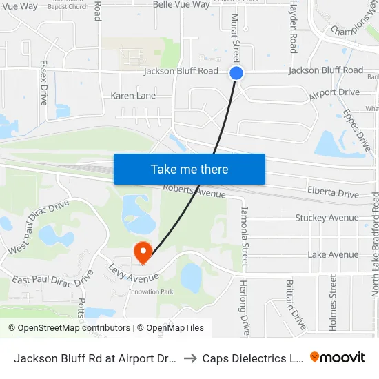 Jackson Bluff Rd at Airport Dr Eb to Caps Dielectrics Lab map