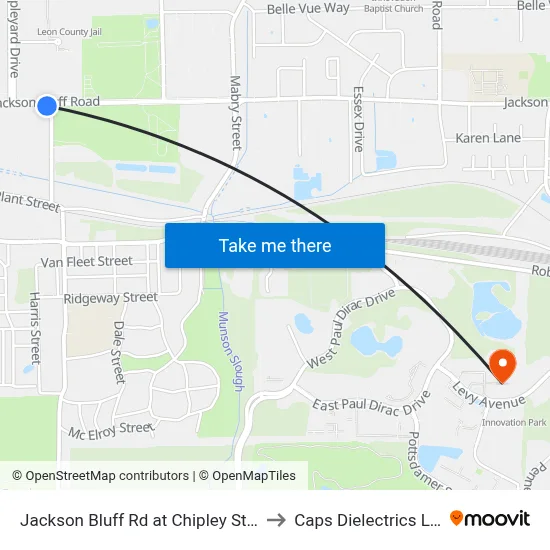 Jackson Bluff Rd at Chipley St Eb to Caps Dielectrics Lab map