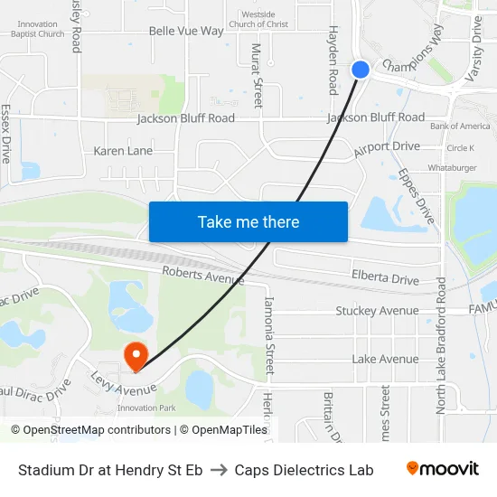 Stadium Dr at Hendry St Eb to Caps Dielectrics Lab map