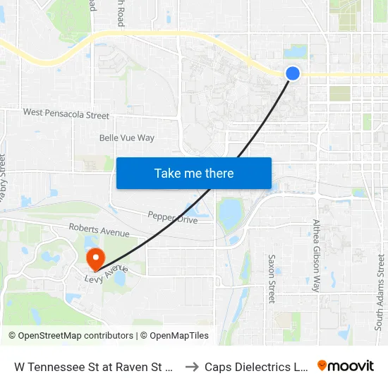 W Tennessee St at Raven St Wb to Caps Dielectrics Lab map