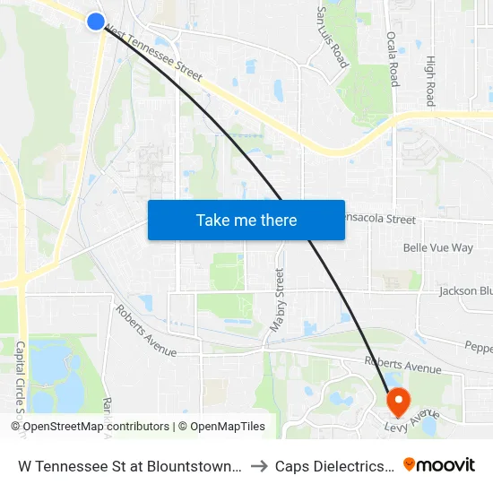 W Tennessee St at Blountstown St Wb to Caps Dielectrics Lab map