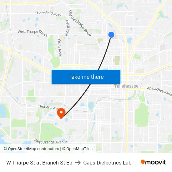 W Tharpe St at Branch St Eb to Caps Dielectrics Lab map