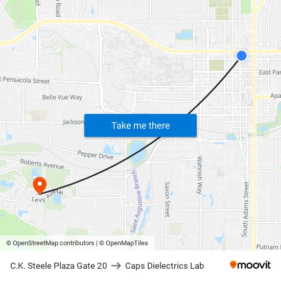 C.K. Steele Plaza Gate 20 to Caps Dielectrics Lab map