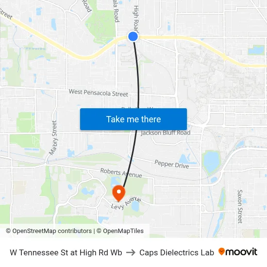 W Tennessee St at High Rd Wb to Caps Dielectrics Lab map