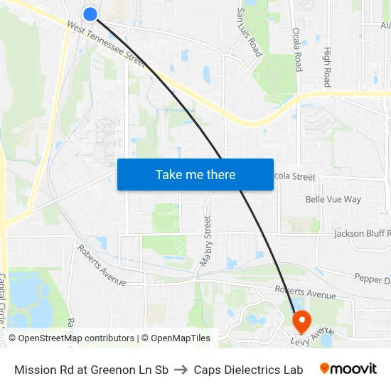 Mission Rd at Greenon Ln Sb to Caps Dielectrics Lab map