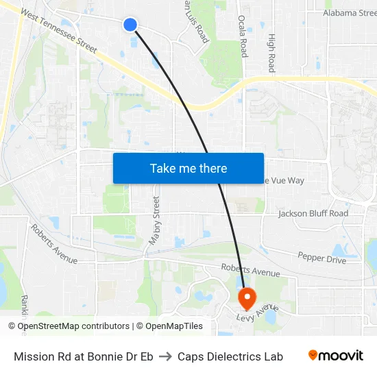 Mission Rd at Bonnie Dr Eb to Caps Dielectrics Lab map