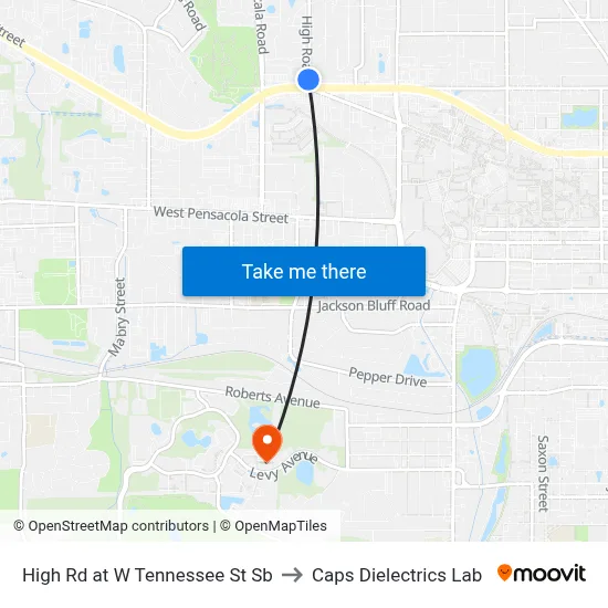High Rd at W Tennessee St Sb to Caps Dielectrics Lab map