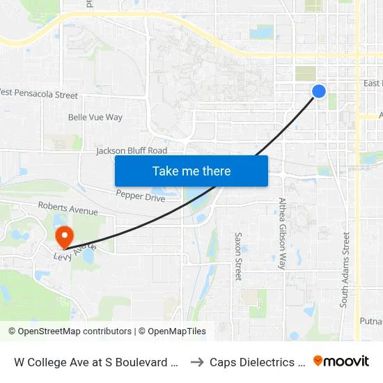 W College Ave at S Boulevard St Wb to Caps Dielectrics Lab map