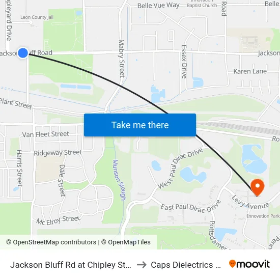 Jackson Bluff Rd at Chipley St Wb to Caps Dielectrics Lab map