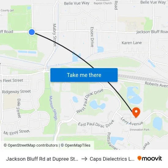 Jackson Bluff Rd at Dupree St Eb to Caps Dielectrics Lab map