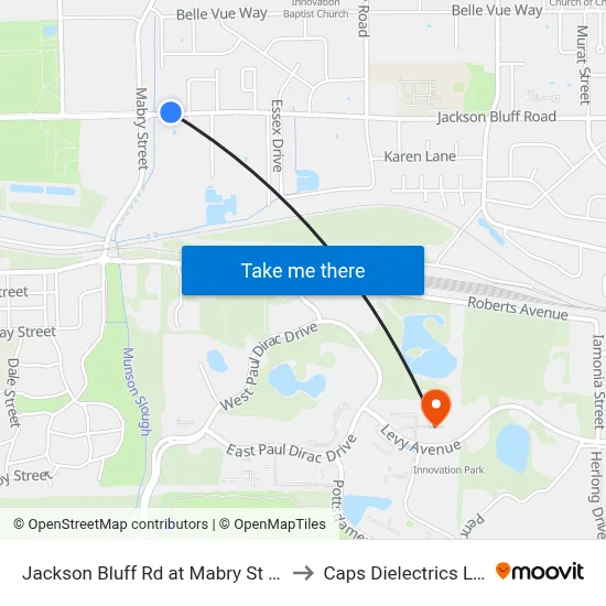 Jackson Bluff Rd at Mabry St Wb to Caps Dielectrics Lab map