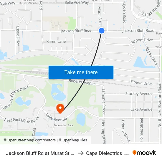 Jackson Bluff Rd at Murat St Wb to Caps Dielectrics Lab map
