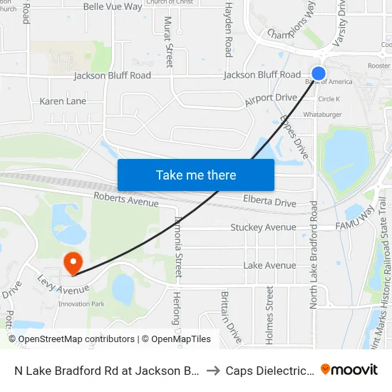 N Lake Bradford Rd at Jackson Bluff Rd Sb to Caps Dielectrics Lab map