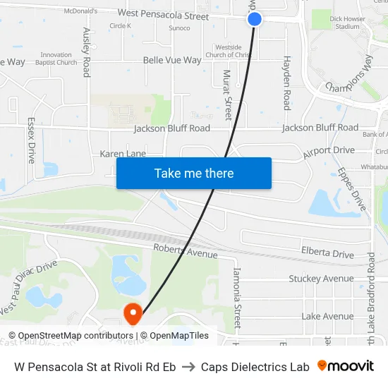 W Pensacola St at Rivoli Rd Eb to Caps Dielectrics Lab map