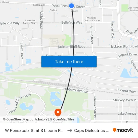 W Pensacola St at S Lipona Rd Eb to Caps Dielectrics Lab map