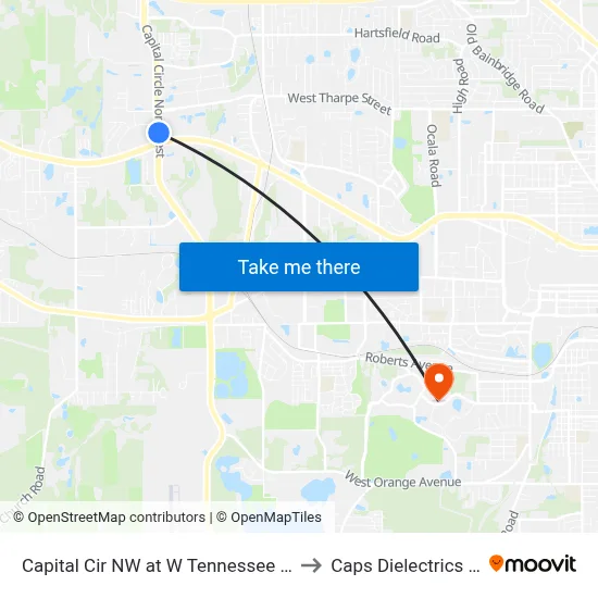 Capital Cir NW at W Tennessee St Nb to Caps Dielectrics Lab map