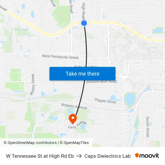 W Tennessee St at High Rd Eb to Caps Dielectrics Lab map