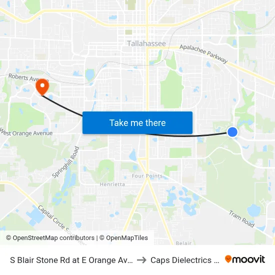 S Blair Stone Rd at E Orange Ave Nb to Caps Dielectrics Lab map